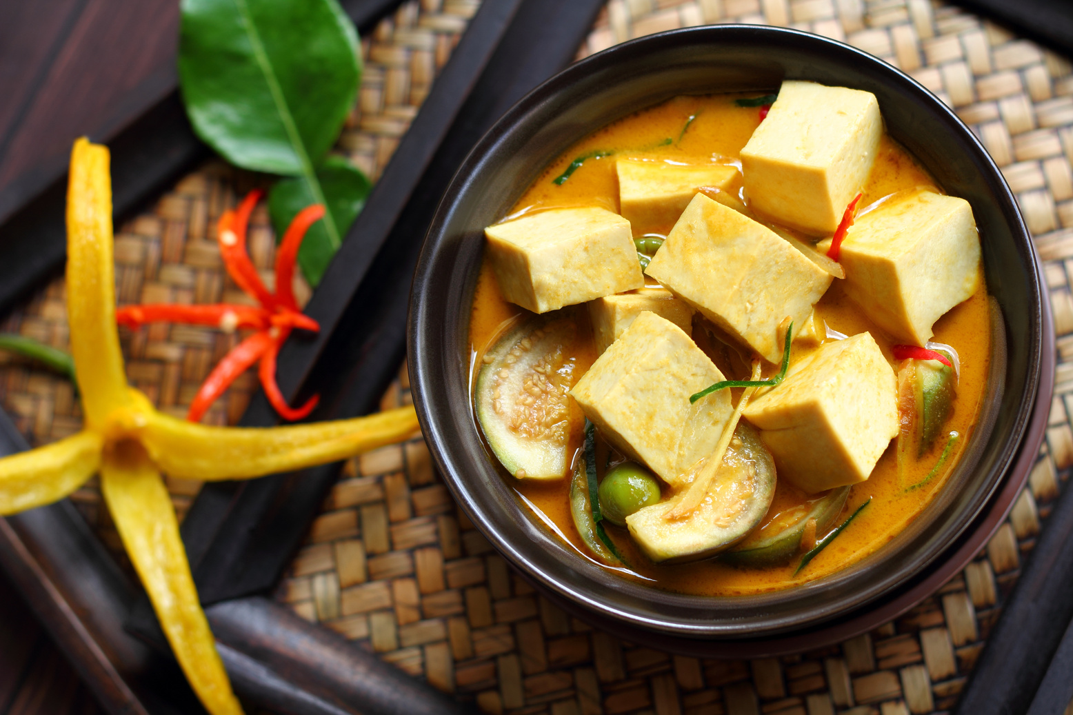 Green curry Tofu  vegetable food.